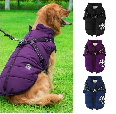 Pet Puppy Dog Cat Clothes Autumn Winter Warm Padded Coat Vest Jacket Apparel - Purple XL
