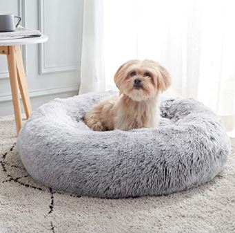 Cat Puppy Calming Plush Cushion Round Pet Bed without Zippers and Non-removable - Grey Diameter 80cm