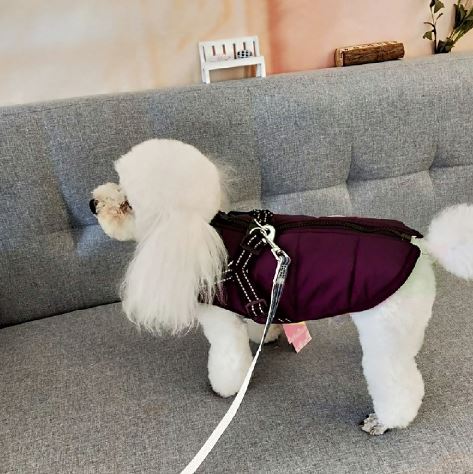 Pet Puppy Dog Cat Clothes Autumn Winter Warm Padded Coat Vest Jacket Apparel - Purple XL