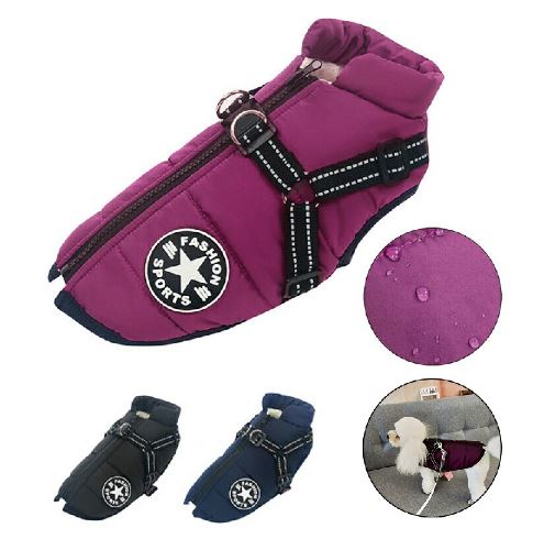 Pet Puppy Dog Cat Clothes Autumn Winter Warm Padded Coat Vest Jacket Apparel - Purple XL
