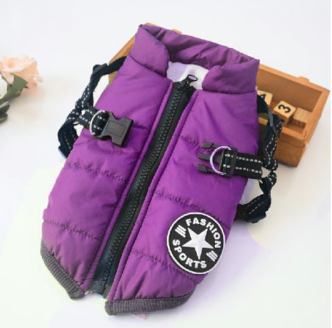 Pet Puppy Dog Cat Clothes Autumn Winter Warm Padded Coat Vest Jacket Apparel - Purple XL