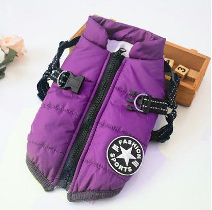 Pet Puppy Dog Cat Clothes Autumn Winter Warm Padded Coat Vest Jacket Apparel - Purple XL